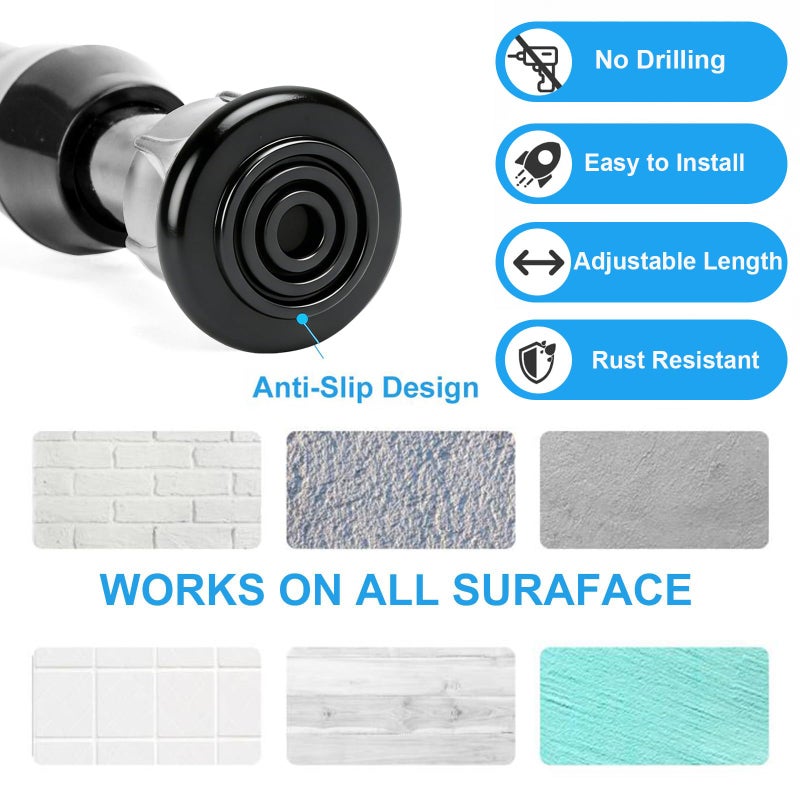 Ginbel Direct 2 Pack Tension Curtain Rod 15.7-28 Inch, Small Short Adjustable Extendable Spring Loaded Rods for Windows Cabinet Blinds Closet Bedroom Kitchen Bathroom Door No Drilling, Black - Image 4